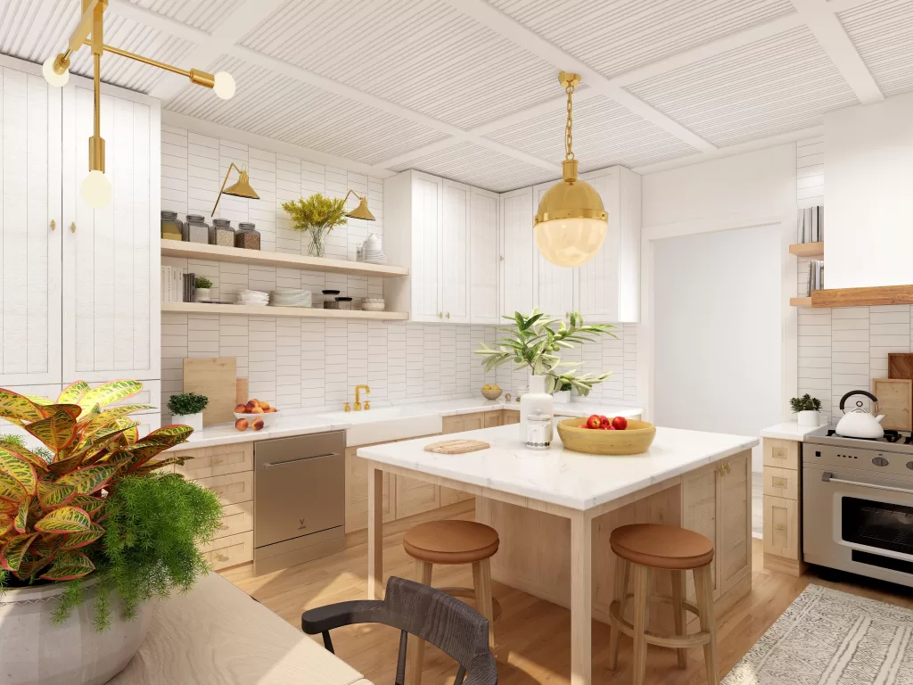 A wonderful bright kitchen with beautiful furniture